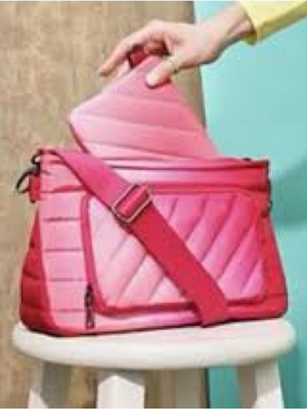 NWT Think Royln Bank Street XL Crossbody Pouch Bundle Fuchsia Ombre Pink